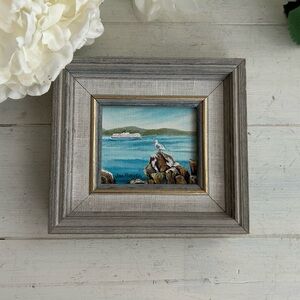 Small Gray Framed Coastal Painting by Canadian Artist Jan Rosgen